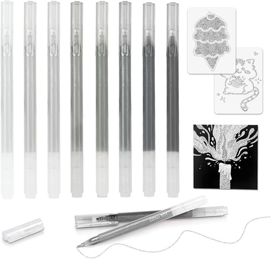 CAISEXILE 8 Neutral Palette Glitter Gel Pens Set, 1.0 mm Fine Point for Black Paper & White Paper, Large Capacity Pens for Journaling, Adult Coloring Books, Drawing, Note Taking, Highlighting
