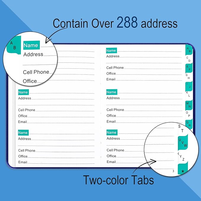 BLESWIN Address Book – Telephone and Address Book with Alphabetic Tabs for Safely Storing Contacts, Small-Sized (6.1″ x 4.7″) Hardback Cover – Dark Blue