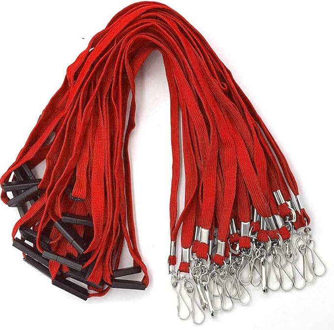 Lanyards Safety Red Lanyards Neck Flat Premium Breakaway Badge Lanyard with J-Hook for ID Nametag Badge Holder (Red, 50 PCS)