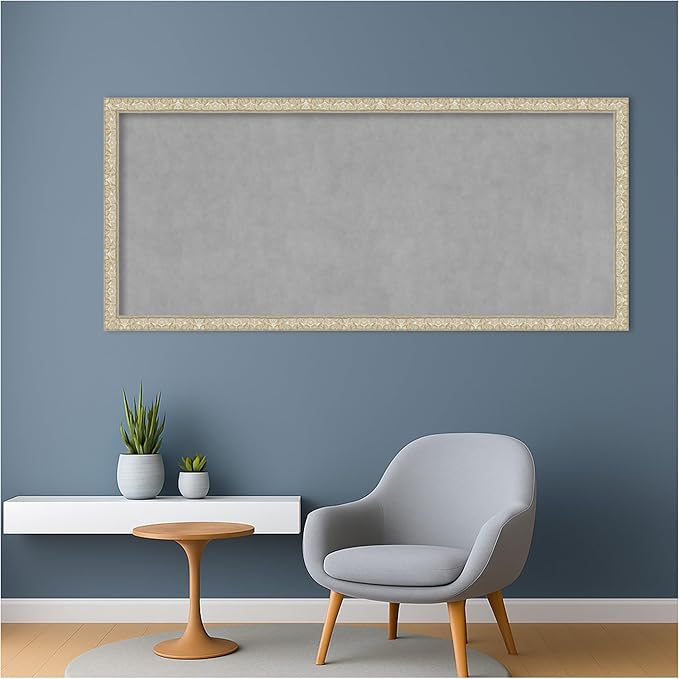 Amanti Art Silver Framed Magnetic Board 22x50 Oversize Vision Board for use with Magnets, 100% Metal Sheet to Display Items as Office Decor or for Home Organization in mudroom, Kitchen or Kids Room