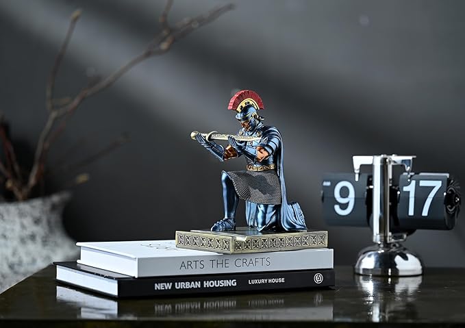 CYXStar Roman Praetorian Prefect Warrior Knight Pen Holder Desk Ornament Resin Praetorian Guard Mobile Phone Stand Desk Accessories and Organizer for Office with a Letter Opener (Blue)