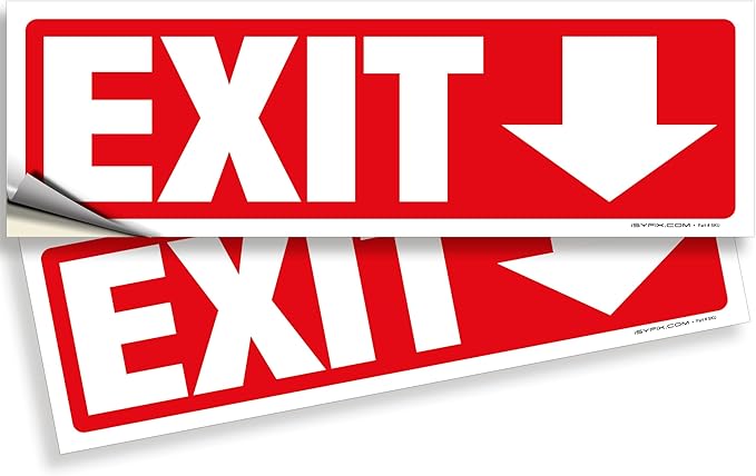 iSYFIX Exit Signs Stickers 2 Pack 12x4 Inch - Laminated Premium Vinyl Directional Down Arrow Signs for Buildings, Office, Workplace, Stores, Schools, Theaters, Parking, Restaurants, Factories