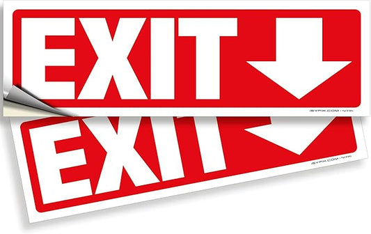 iSYFIX Exit Signs Stickers 2 Pack 12x4 Inch - Laminated Premium Vinyl Directional Down Arrow Signs for Buildings, Office, Workplace, Stores, Schools, Theaters, Parking, Restaurants, Factories