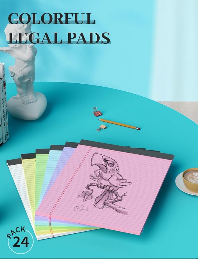 24 Pack Colored Legal Pads 8.5 x 11, College Ruled, 720 Sheets Note Pads 8.5 x 11, Perforated Writing Pads 8.5 x 11, Lined Paper Pads with Sturdy Backing, 30 Sheets Per Notepads for School, Office