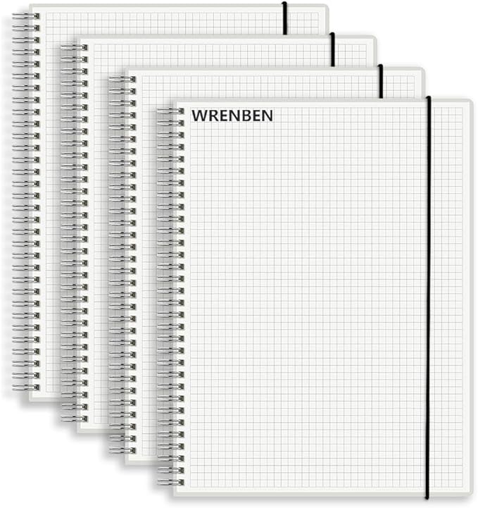 WRENBEN 120gsm Graph Paper Composition Notebook A5 Spiral Notebook 160 Pages Per Hardcover Grid Notebooks 5.7 x 8.3 Inches (4 Pack)