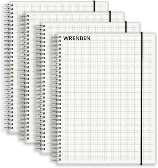 WRENBEN 120gsm Graph Paper Composition Notebook A5 Spiral Notebook 160 Pages Per Hardcover Grid Notebooks 5.7 x 8.3 Inches (4 Pack)