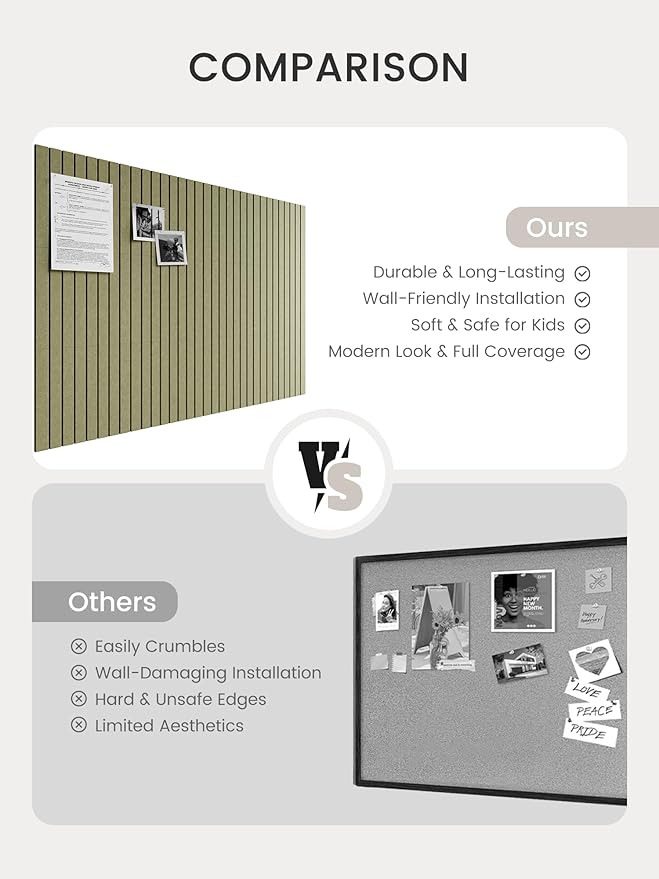 Bumusty Large Felt Bulletin Board 48" x 36" Cork Board Alternative-12 Pack with 70 Safe Removable Adhesive Tabs, Cork Boards for Walls Cork Board for Home Office Classroom Pin Board (Olive Green)