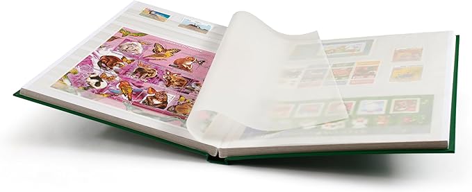 LIGHTHOUSE – “BASIC” Hard Cover Stockbook for Stamps – 32 White Cardstock 9”x12” (A4) Pages with Glassine Strips - Green