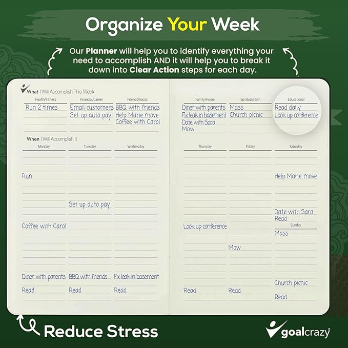 Undated Daily Planner to Achieve Your Goals 2025-2026 - 90 Day Guided Journal & Productivity Organizer with Goal Setting, Habit Tracker, To Do List, Academic & Work Calendar, Leather Hardcover - Forest Green