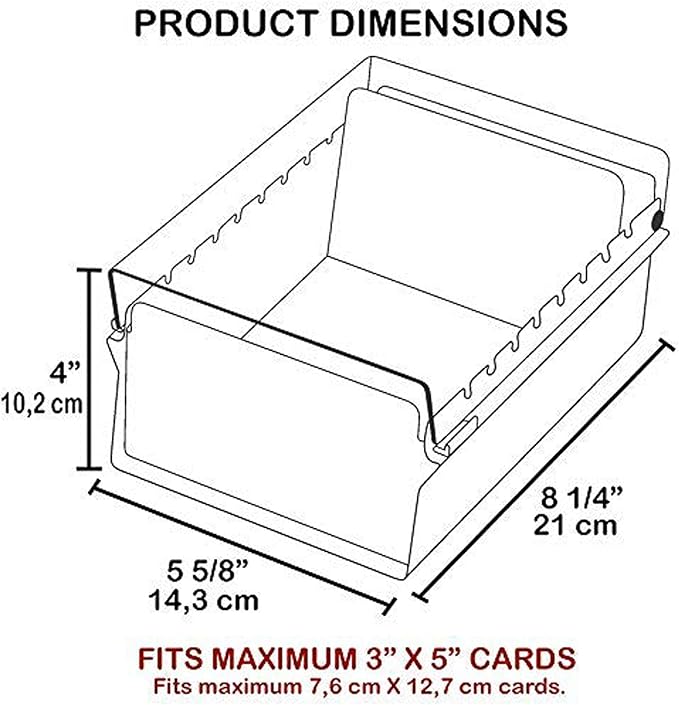 Acrimet 3 x 5 Card File Holder Organizer Box Metal Base Heavy Duty (AZ Index Cards and Divider Included) (Black Color with Clear Crystal Plastic Lid Cover)