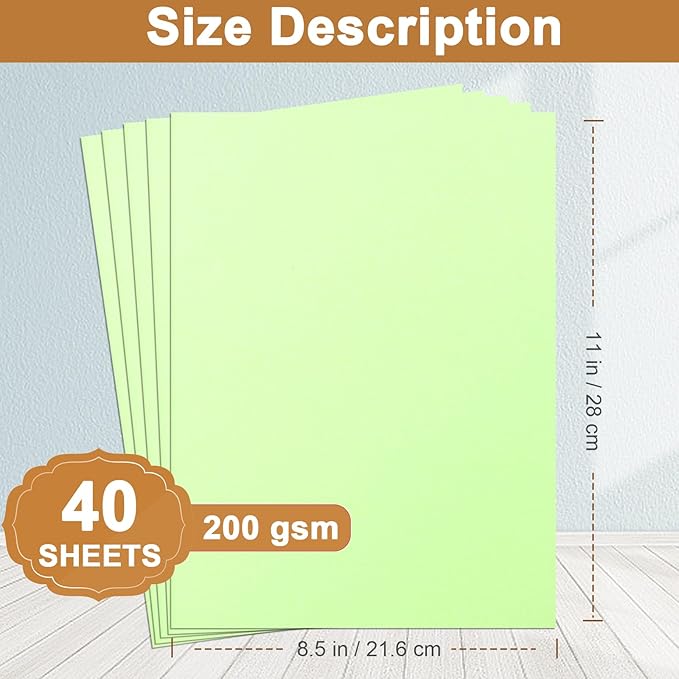 Silunkia 40 Sheets Light Green Cardstock 8.5 x 11 Craft Paper, 75lb Premium Green Paper Card Stock for DIY Cards Making, Greeting Cards, Wedding Invitations, Birthday Party