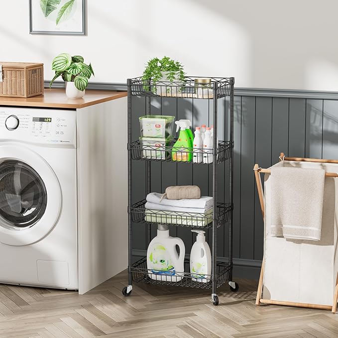 SINGAYE Shelf Closet Wire Shelving：Adjustable Metal Unit for Laundry Room Organization Bathroom Kitchen Home Storage with Wheels Pantry Rack Shelves