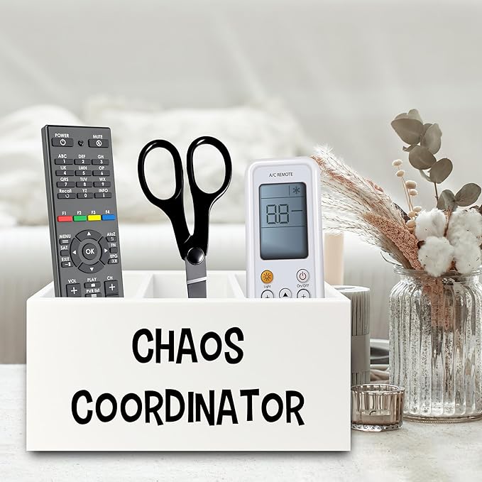 XPH Chaos Coordinator Pen Pencil Holder Organizer for Desk, Thank You Gifts for Women Men Coworkers Boss Leader Manager, Appreciation Gifts Wooden Box Sign for Home Office Desk Tabletop Decorations
