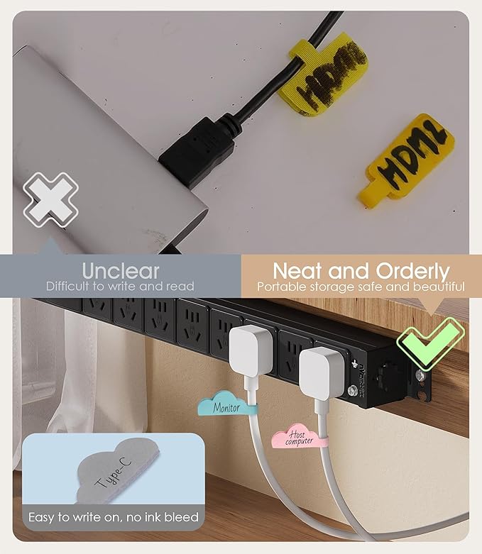 Nearockle 36Pcs Cable Labels for Organizing Wires and Identification, Upgraded Large Size Cord Labels for Electronics Cable Management, Write on Cord Tags-Multicolor