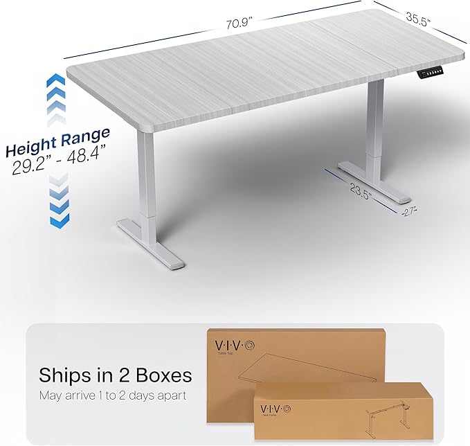VIVO Electric 71 x 36 in Standing Desk, Memory Height Adjustment, 1B Series, Holds 220 lbs, Dark Gray Top Gray Frame, DESK-KIT-1G7G-36