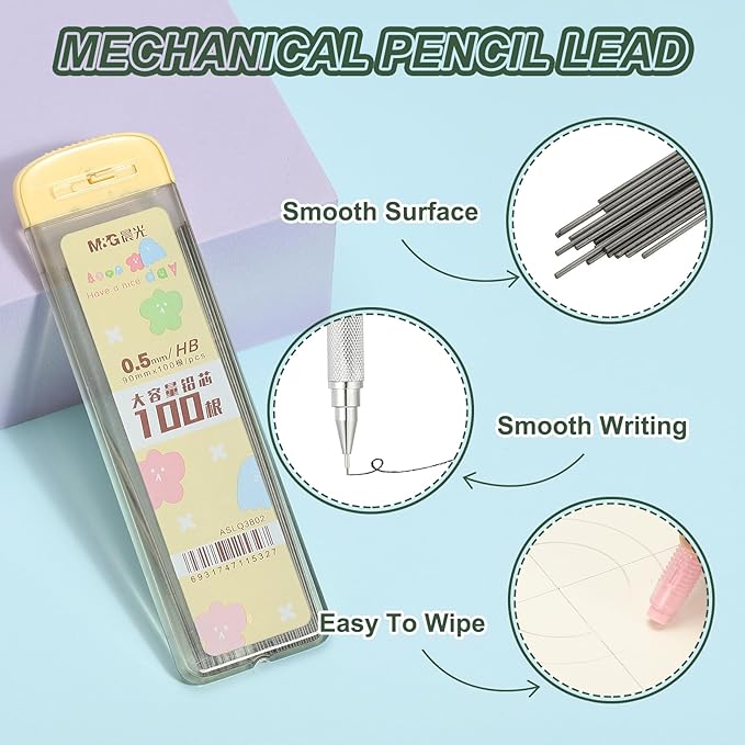 PATIKIL 300Pcs HB Mechanical Pencil Lead, 0.5mm Black Lead Refill Break Resistant Pencil Refills for Writing Office Supplies, White/Yellow/Pink