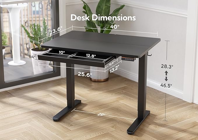 Claiks Standing Desk with Drawers, Electric Standing Desk Adjustable Height, Sit Stand Desk Computer Workstation, 40 Inch, Black