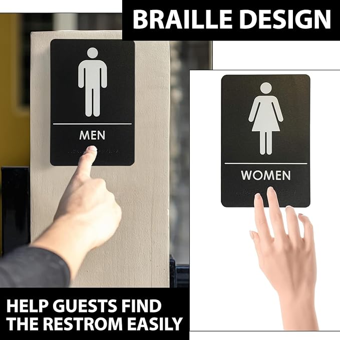 USA Made - Men's and Women's Restroom Signs ADA-Compliant Bathroom Door Signs for Offices, Businesses, and Restaurants, Black