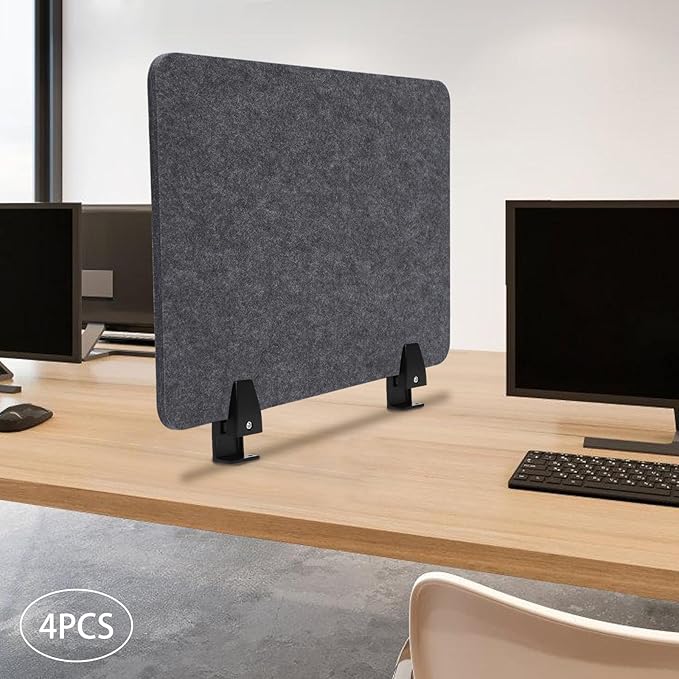 4pcs Privacy Panels,Standing Desk Divider,Desktop Office Furniture Partitions Stand Up Desk Privacy Panel, Clamp-On Acoustic Desk Divider Mounted Privacy Panel, 20.9" x 16" (Dark Grey)