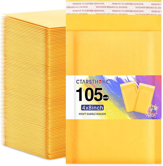 Ctarsthome 105Pack Yellow 4x8inch Kraft Bubble Mailers Small Business Mailing Packages Self-Sealing Paper Envelopes, Mailer Shipping Padded Envelopes with Strong Adhesion for Jewelry Makeup Supplies