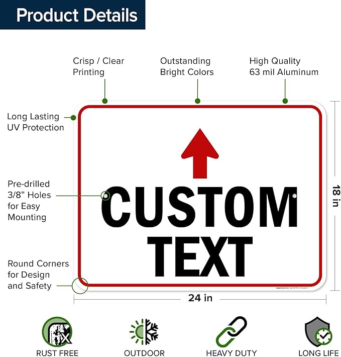 Custom Arrow,Custom Directional Sign, Up Arrow,18x24 Inches, Rust Free .063 Aluminum, Fade Resistant, Made in USA by My Sign Center
