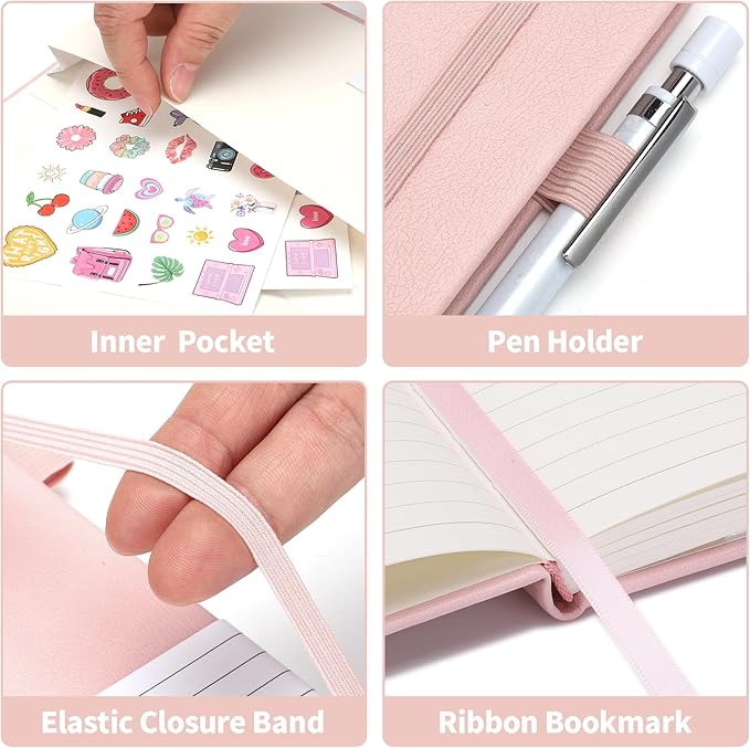 Thboxes 160 Pages Lined Journal Notebook, 5.71" X 8.27" Writing & Journaling Hardcover Executive Notebooks for Student Worker Women Men Notepads Journals for Writing Travel & Organization, Pink