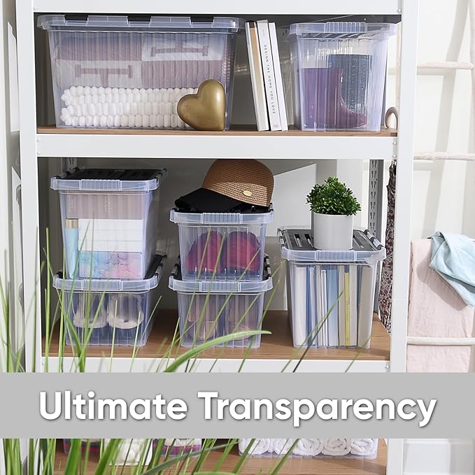 Superio Storage Bins with Lids, Clear Plastic Containers for Organizing, Stackable Totes, BPA Free, Odor Free, Organizer Boxes for Home, and Dorm, 10.5 Quart (2 Pack, 15"x10"x7")