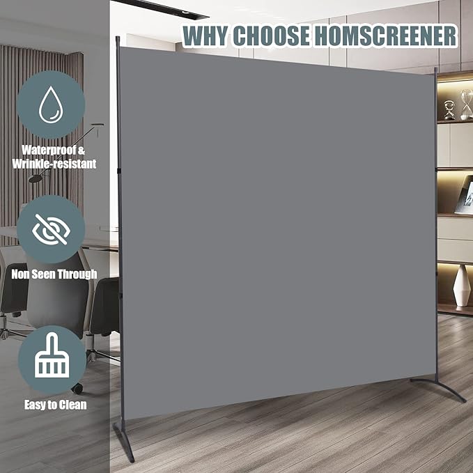 Room Divider Single Panel Privacy Screen, 71''x72''H Large Divider for Room Separation, Thickened Fabric 6FT Room Divider Wall Screen for Bedroom Office School, Portable Partition Room Dividers, Grey