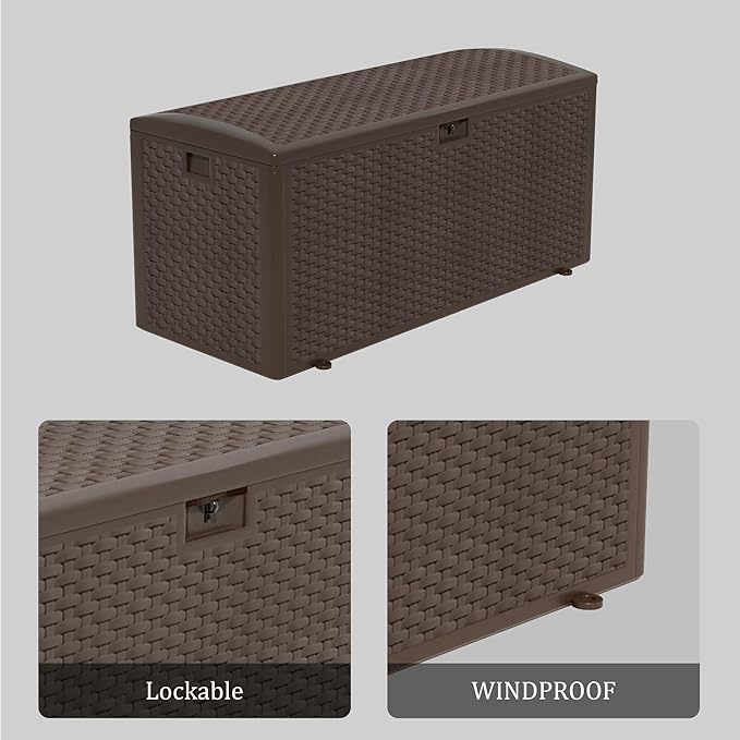PATIOEASY 180GAL Deck Box -Grey,Wheeled Footlocker,Waterproof Resin Storage Bin for Patio Cushions