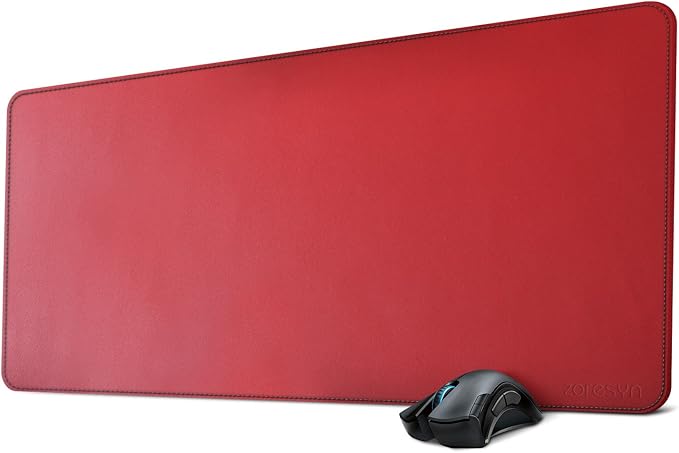 ZORESYN XL Large Mouse Pads (35.4"x15.8") - PU Leather Large Gaming Mousepad Desk Mat - Nonslip Base and Waterproof Desktop Keyboard Extended Mouse Mat (Red, X-Large)
