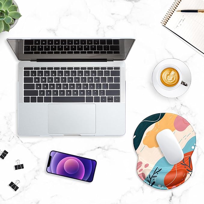 ITNRSIIET Ergonomic Mouse Pad with Gel Wrist Support Small Wrist Rest Smooth Surface Non-Slip PU Base Comfortable Office Supplies Pain Relief, 8.7 x 7.2 inches, Art Style Pattern