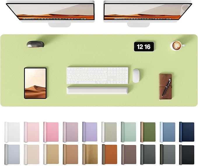 YSAGi Leather Desk Protector, Office Mat, Large Mouse Mat, Non-Slip PU Leather Blotter, Laptop Pad, Waterproof Writing Pad for Office and Home (Peak Green, 47" x 17")