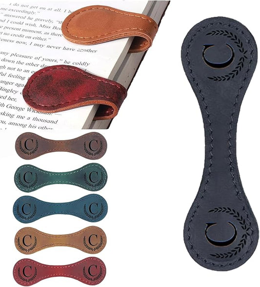 Artlaza Personalized Magnetic Leather Bookmark, 26 Letters Custom Leather Bookmarks, Handmade, Leather Magnetic Bookmark for Book Lovers Readers Women Kid(Blackï¼ŒCï¼‰