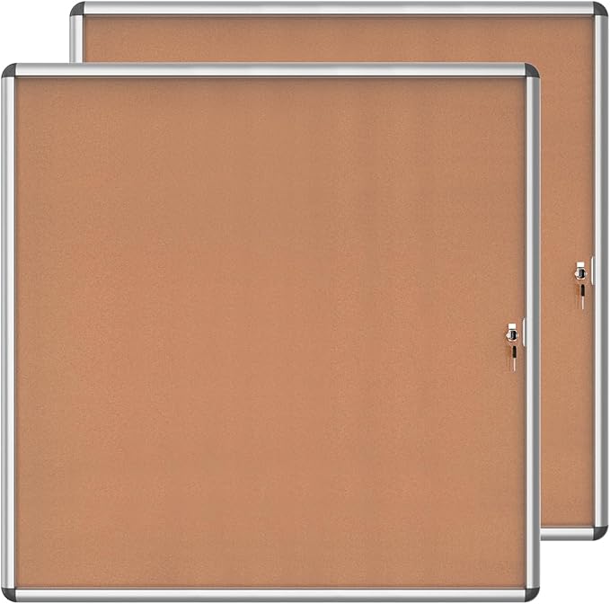 Mifuro 2 Pack 38"x38" Enclosed Bulletin Board, Lockable Weather-Resistant Aluminum Cork Noticeboard for School & Office, Silver Frame w/Cork