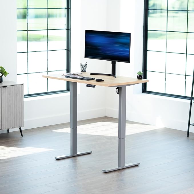 VIVO Electric 48 x 30 in Standing Desk, Memory Height Adjustment, 1B Series, Holds 220 lbs, One-Piece Light Wood Top, Gray Frame, DESK-KIT-1G5C