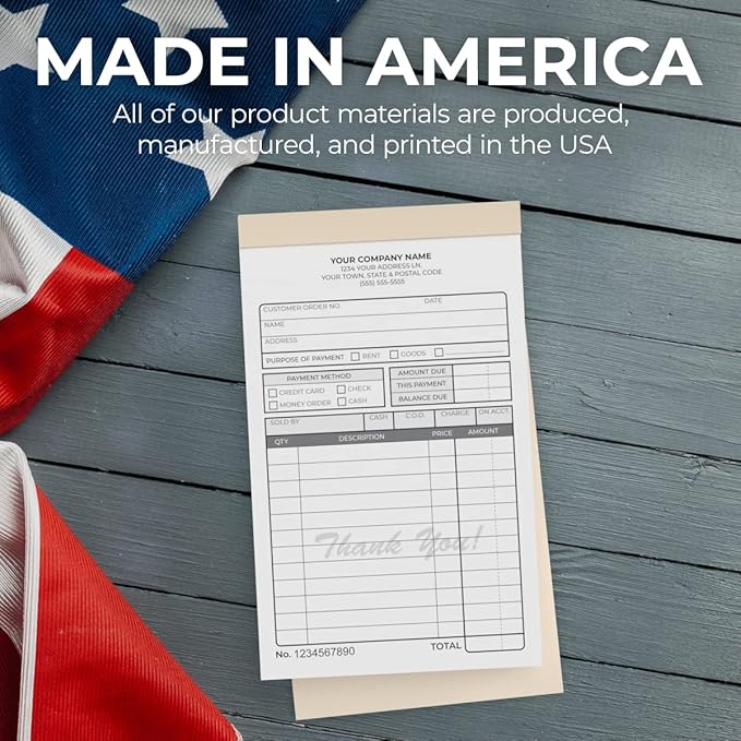 Custom 4.25" x 7" Carbonless NCR Books in 2-Part Duplicate Invoices, Receipts, Work Orders, Sales Orders, Purchase Orders, Estimates, Quote Forms with Your Company/Business Name (200 Sets)