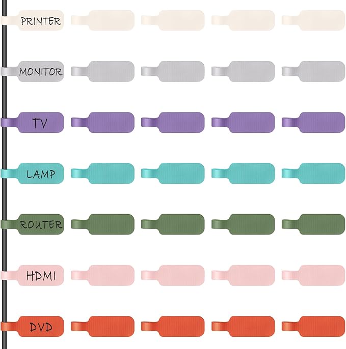Trilancer Cable Cord Labels Large Size, for Organizing Wires and Identification, Multicolored Handwriting Cable Tags, Reusable with Multiple Uses - 35 PCS