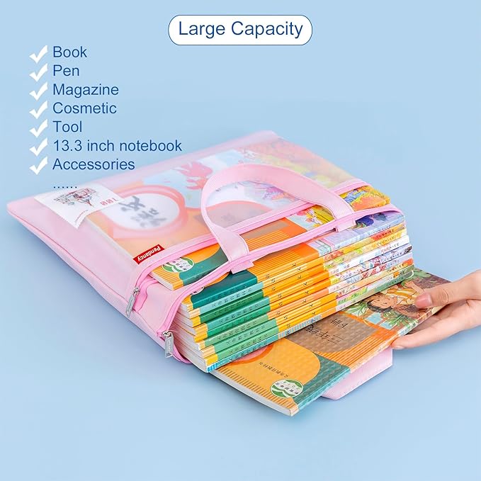 Pendancy Mesh Zipper Pouch 11x13.7 in, 2 pcs Large Double Pocket Waterproof File Bag with Handle, A4 Size Foldable Document Storage for Puzzle Project/Cross Stitch/Travel/Office（Gray Green）