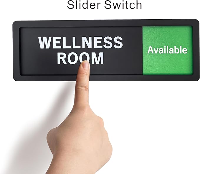 Wellness Room Sign – Privacy In Use / Available Slide Switch Sign, Premium Durable Acrylic Material, Super Strong Self-Adhesive, Quick Installation, Suitable For Your Home And Business ( 9×3 Inches, Black)
