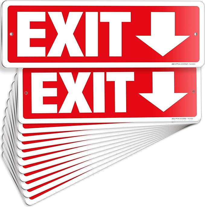 iSYFIX Exit Signs 12 Pack 12x4 Inch with Directional Down Arrows - Rust Free Aluminum, Laminated for UV, Weather, Scratch Resistance - Ideal for Offices, Schools, Theaters, Restaurants