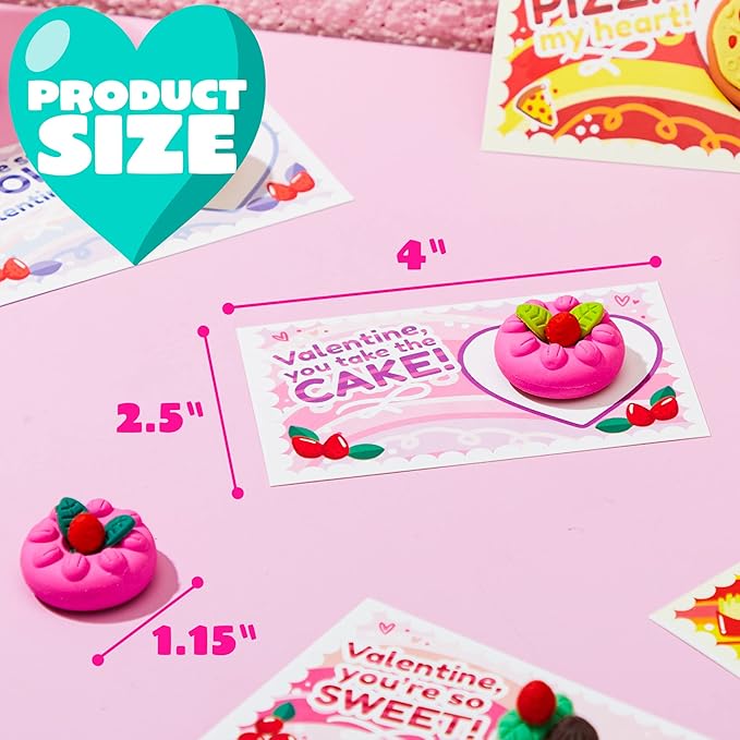JOYIN 36 PCS Valentines Day Gift Cards with 3D Dessert Erasers for Kid Classroom Cards, Party Favor Toy Card Party Favor, Classroom Prize Supplies, Valentine’s Greeting Cards