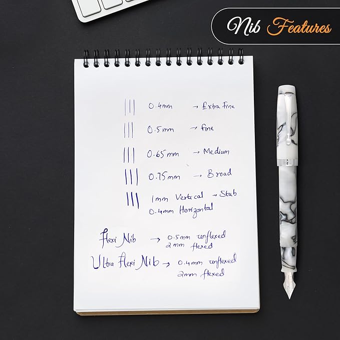 FPR Himalaya V2-Chrome Ultra Flex Nib Pen - Twist-Style Converter Filled Calligraphy Pens for Writing - Fancy Pens for Men & Women - Flex Fountain Pen w/Metal Clip & Cap Ring (Taj Mahal Acrylic)