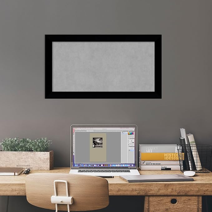 Amanti Art Black Framed Magnetic Board 15x27 Small Vision Board for use with Magnets, 100% Metal Sheet to Display Items as Office Decor or for Home Organization in mudroom, Kitchen or Kids Room