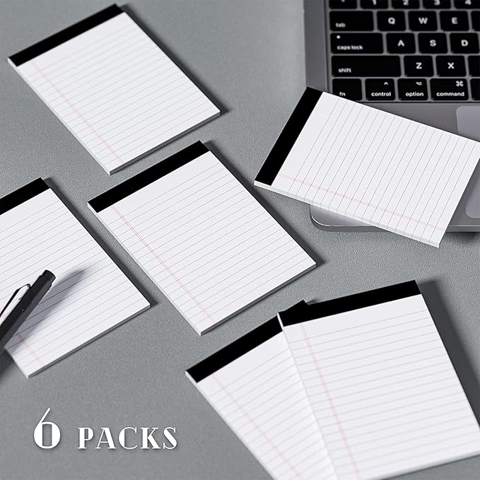 Nichela Legal Pads 4x6 with 18-Line College Ruled Small Legal Pads 6 Packs of Mini Legal Note Pads Non-Penetrating Paper, Perforated Writing Pad for School, Office, Business
