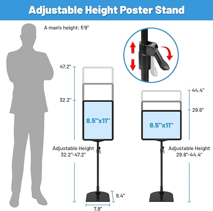 4Pack Sign Stand for Display 8.5 x 11, Adjustable Poster Stand for Table Top & Floor, Floor Standing Sign Holder, Signage Stands for Business, Tradeshow, Store, Farm Display Stands