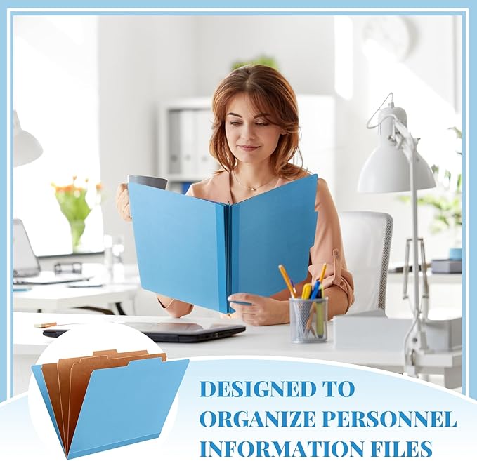 Skyygemm 24 Pcs Classification Folders Letter Size, 3 Divider Pressboard File Folder with Fasteners, Expanding File Organizer Bulk for School Teachers, Office Employee, Coworker, Staff (Blue)