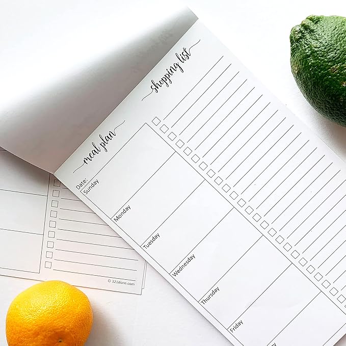 321Done Meal Planning Notepad - Made in USA - Large Letter Size (8.5x 1) Weekly Menu Planner Tear-Off Simple Shopping List Meals Groceries Grocery List Memo Pad - Perforated Monday Start
