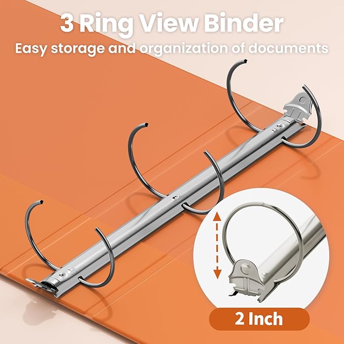 SUNEE 3 Ring Binder 2 Inch 1 Pack, Clear View Binder Three Ring PVC-Free (Fit 8.5x11 Inches) for School or Office Supplies, Orange