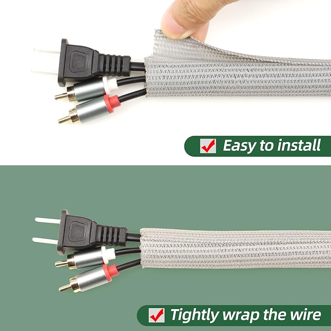 Split Wire Loom Tubing, Cable Protector Sleeve, Braided Cable Management for TV/Computer/Home Theater/Engine Bay, Cord Protectors from Pets No Chew (Grey, 1/2"-25ft)