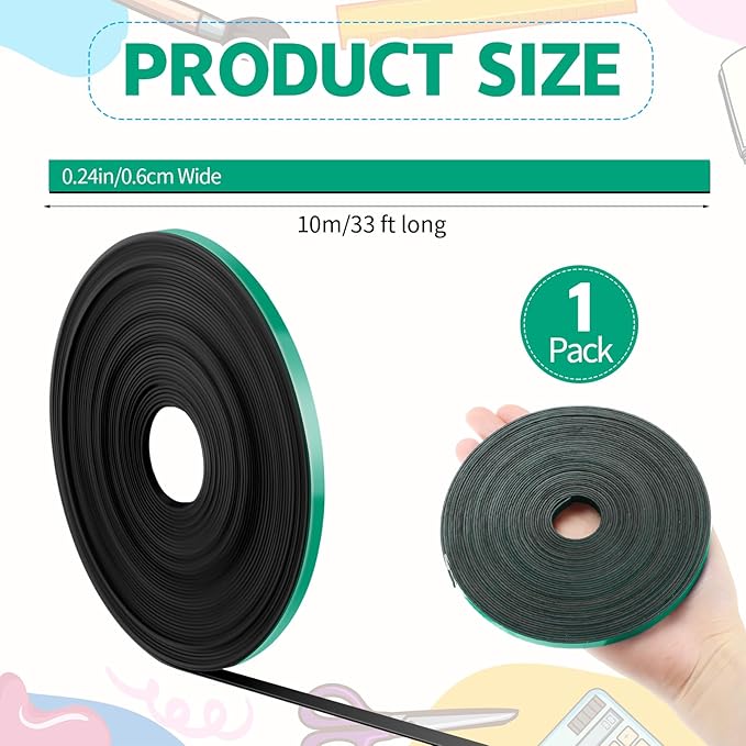AmazingSpark Magnetic Tape Roll Thin Strips, 1/4 Inch x 33 Feet Magnetic Board Dividers Whiteboard Graphic Decorative Tape Marking Line for Classroom Office Art Accessories(Green)